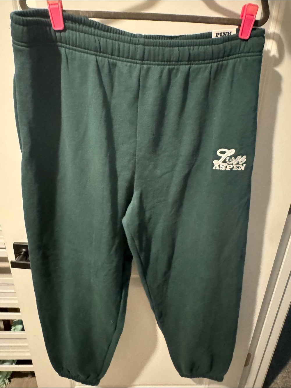 PINK Victoria's Secret Ivy Fleece Forest Sweatpants Aspen Logo XXL